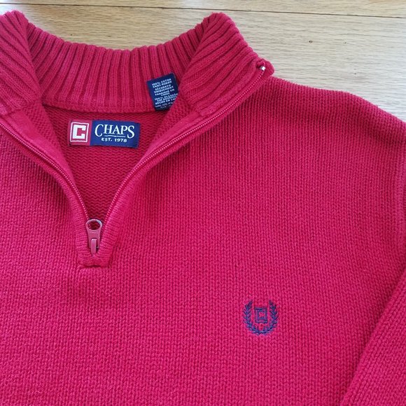 CHAPS XL Quarter Zip Casual Long Sleeve Mens Sweater, Red, EUC - Picture 1 of 9